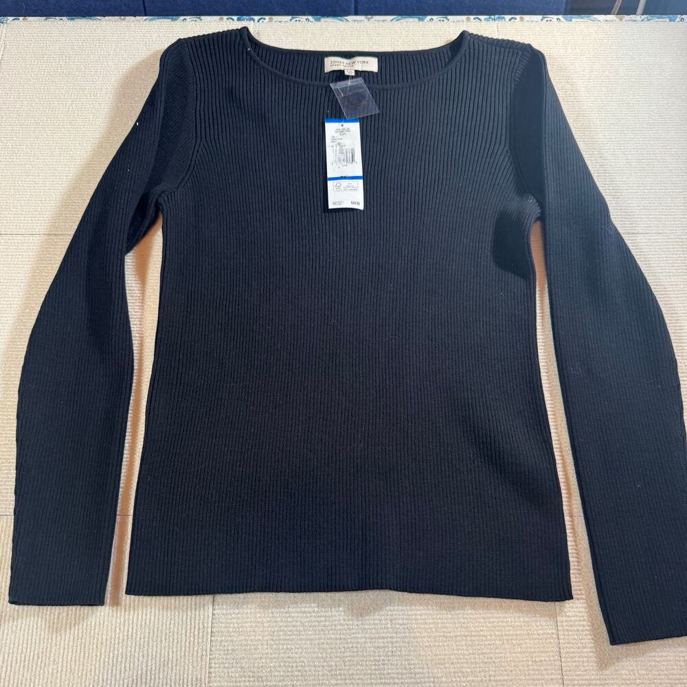 NWT Jones New York Sport Petite Women's PXL Black Ribbed Sweater Lightweight